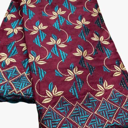 Tissu brodé lafaya rouge bordeaux 5 yards