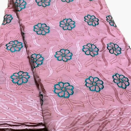 Tissu brodé lafaya rose 5 yards