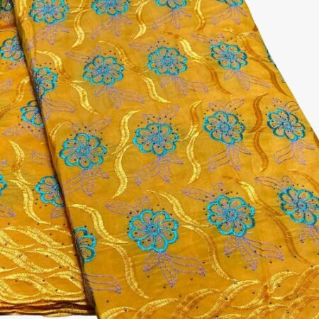 Tissu brodé lafaya  jaune 5 yards