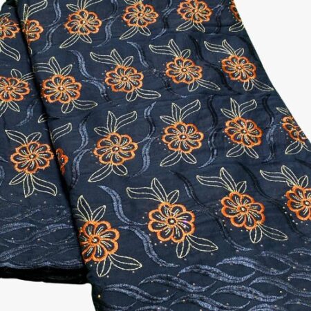 Tissu brodé lafaya  bleu nuit 5 yards