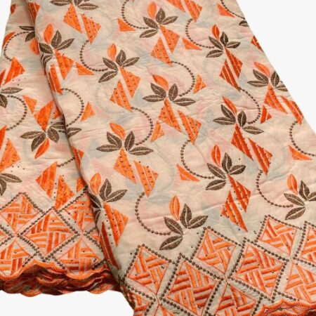 Tissu brodé lafaya orange 5 yards