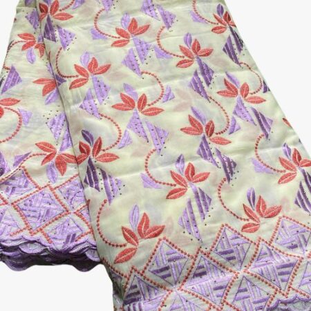 Tissu brodé lafaya  violet 5 yards